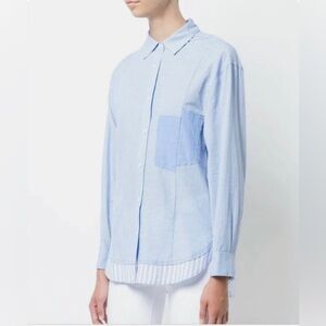 Derek Lam IO Crosby Blue White Striped Button Down Top Size Small Petite